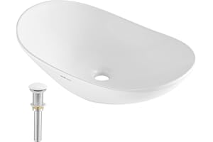 VEVOR Oval Vessel Sink, 23.3" x 14.2" Bathroom Vessel Sink Bowl Countertop, White Ceramic Bathroom Sinks Above Counter, Bowl Sink with Modern Style, Well-Packaged for Bathroom, Hotel, Toilet, RV