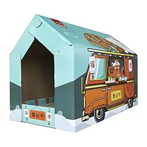 Barkbutler x Fofos Sushi Truck Cat Scratcher Cat Toy, Brown | for Small Kittens and Older Cats | Private Space for Cats | Scratcher + Imported US Grade Catnip Powder| Durable Cardboard |Scratch, Play