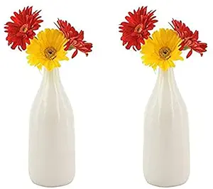 Woodenlave Decorative Ceramic Flower Vase Pot for Living Room Office Home Corner Vases for Indoor Plants Latest Flower Designer Planting Vase for Home Decoration - Set of 2 (9.5 x 9.5 x 26 cm, White)
