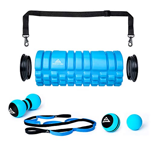 Sports Stable Rodillos de Espuma; Rodillo Premium EVA, Pelota de Goma Lacrosse,Dos Bolas de Masaje de Espuma, Cuerda de Yoga. para Movilidad,Estiramiento recuperación y Alivio del Dolor