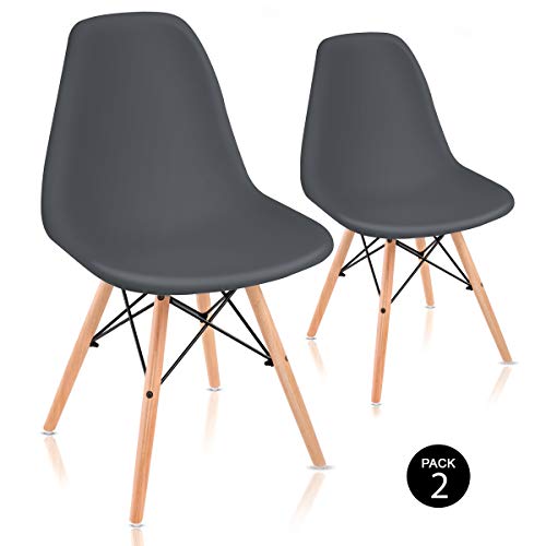 McHaus Pack de Sillas de Comedor de Diseño Nórdico, Haya y Polipropileno, Antracita, 51x46x82 cm, 2 Unidades