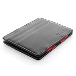 Jaimie Jacobs Men Magic Wallet Flap Boy Slim - the Original - with RFID-Blocking Genuine Leather (Black Nappa with Red)