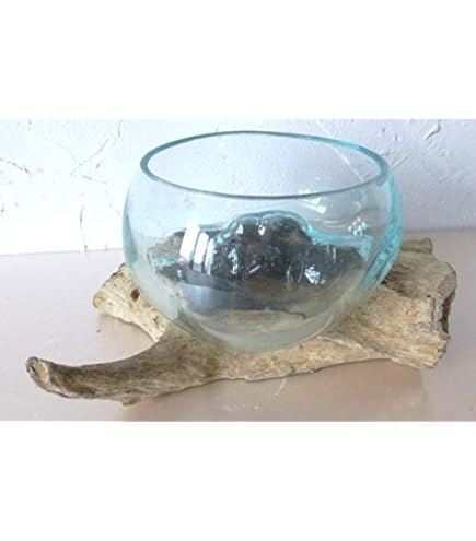 Vase Indonésien Racine De Bois Et Verre Soufflé – 27x20x41 Cm, Déco Nature