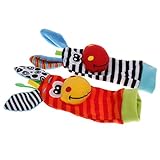 Sharplace 2 Stück Baby Plüschtiere Armbanduhr Handgelenk Fußsocken Tiere Rasseln Spielzeug - Giraffe/ Zebra, Wie beschreiben