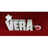 Beton, Steinguss Buchstaben 3 D Deko Schriftzug Namen VERA als Geschenk verpackt! Ein etwas ausgefallenes Geschenk zur Geburt, Taufe, Geburtstag oder auch zu anderen Anlässen.
