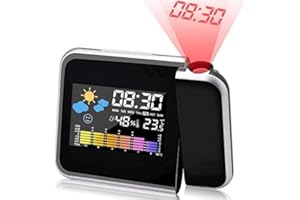 DASIAUTOEM Budzik z projekcją, projektor LED, budzik z funkcją drzemki, cyfrowy budzik z projektorem, wyświetlacz LCD 180°, wyświetlanie temperatury, godziny, daty, do sypialni
