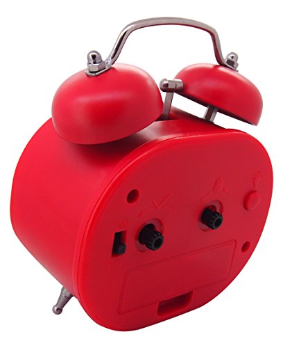 Königswerk Doppelglocken-Wecker mit 3D-Ziffern und lautem Alarmton, geräuschlos, Quarzuhrwerk, analog, mit 2 Glocken – rot - 3