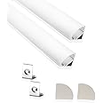 Abaj Lighting (16x16mm) Aluminium Round LED Strip Lights 1Meter Aluminium Round Profile Light Channels Corner with Diffused Cover, End Caps and Mounting Clips Without LED Straight Linear - Pack of 2