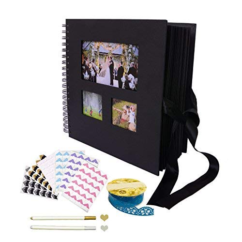 Álbum de fotos para álbum de recortes, álbum de fotos para bodas con 80 páginas de color negro, ideal para aniversario, regalo del día de San Valentín, álbum de recortes para familia