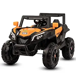 Baybee Raminator Rechargeable Battery-Operated Ride on Electric Car for Kids |Baby Kids Car Jeep with Foot Accelerator & Music| Battery Operated Big Car for Kids to Drive 2 to 6 Year Boy Girl (Orange)
