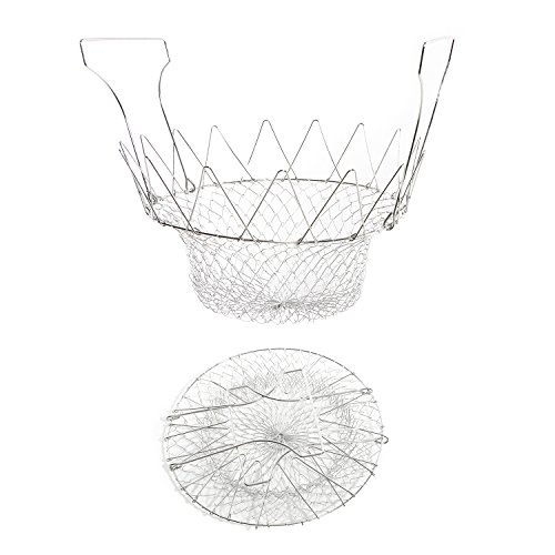 Chef Basket faltbar Edelstahl Kitchen Craft Pommes Frittierer und Korb Dampf Spülen Zugentlastung Bratpfanne Korbventil Net Küche Werkzeug für Chips Fried Lebensmittel oder Obst - 6