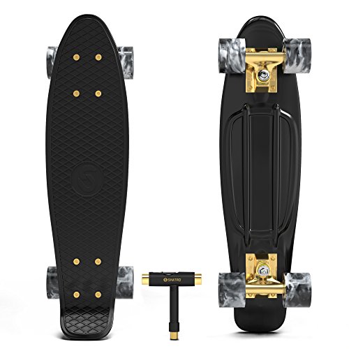 Skatro - Monopatín de tabla corta. Tabla de plástico de estilo retro de 26 cm. Viene completo