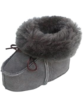 warme Lammfell Babyschuhe grau mit Fellkragen und Kordel, Gerbung ohne schädliche Stoffe, Gr. 17-18