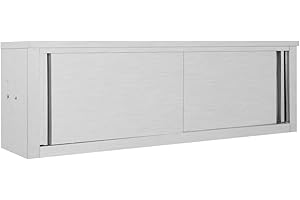 KOIECETA Armario Colgante de Pared con Puertas Correderas, Mueble Almacenaje de Cocina en Acero Inoxidable de Gastro (150 x 40 x 50 cm)
