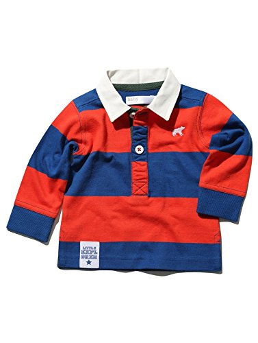 M&Co Baby Boy Long Sleeve Number 15 Logo Stripe Print Sports Rugby Polo Shirt Collar T-Shirt Red 12/18 Mnth