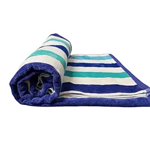 Ultica Fab Striped Towels for Men and Women | Quick Drying and Absorbent Pure Cotton Velvet Touch Bath Towels | Large Size Full Body Towel for Shower Gym Spa, 80 x 160 cm, Blue and Green