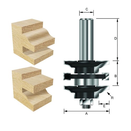 ENT Profil- und Konterprofilgarnitur Typ ''B'' einteilig HW (HM), Schaft (C) 8 mm, Durchmesser (A) 41 mm, B 23,8 mm, R 4,76 mm, E 9,5mm, D 38 mm, mit Kugellager