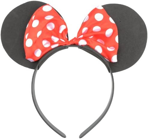 Childrens Girls Headband Fancy Dress Up Mouse Ears Bow Polka Dots New - Red