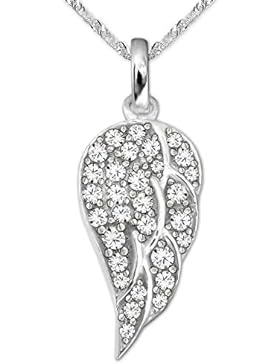 CLEVER SCHMUCK-SET Silberner Anhänger kleiner Engelsflügel 18 mm mit vielen Zirkonias und Kette Singapur 45 cm...