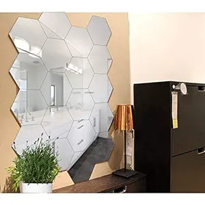 WallDaddy Acrylic Hexagon 3D Decorative Mirror Wall Sticker (Silver , Pack of 20)