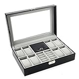 Autoark Leder 8 Uhrenbox Schmuck Display Schloss Organizer,Schwarz,AW-U02