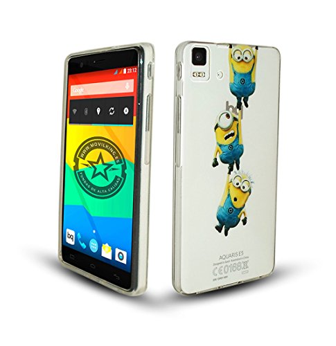 Funda de Gel Tpu Transparente de alta calidad  dibujo minions colgados  para BQ AQUARIS E5 HD y E5 4G LTE - Envio por mensajeria URGENTE