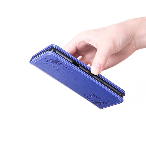 SKYXD Leder Hülle für Samsung Galaxy A3 2016 Rosen Blumen und Schmetterlings Muster,PU Folio Klappbar SchutzHülle [Brieftasche Kartenfach / Magnet / Standfunktion / Trageschlaufe] KlappHülle für mit [Eule Handyanhänger + Eingabestift] 3 in 1 Zubehör Set Handy Tasche Etui for für Samsung Galaxy A3 2016 A310F Bookstyle Flip Case Leather Cover With [Stylus and Dust Plug]- Blau - 8