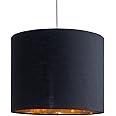 MiniSun Small Modern Black & Gold Cylinder Ceiling Pendant/Table Lamp Drum Light Shade
