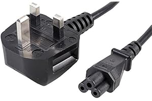 PRO ELEC Mains Power Lead – UK 3-Pin Plug with 3A Fuse to IEC C5 Cloverleaf Connector – 1.5m Black Cable for Laptops, Chargers & Electronics – PELB2198