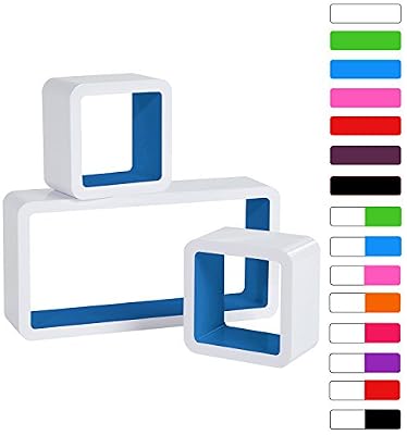 WOLTU RG9229dbl Lot de 3 Étagère murale,étagère cube murale en Bois MDF,étagère CD DVD murale,Blanc-Bleu Foncé
