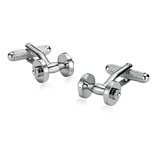 Gnzoe Men Stainless Steel Shirt Cuff Links Wedding Business Gym Dumbbell Weight Training Silver