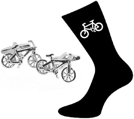 OWN MAKEOWN MAKE Cool bicycle CUFFLINKS and Mens Black SOCKS for the biking and cycling enthusiast