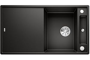 BLANCO AXIA III 5 S | Granitspüle aus SILGRANIT schwarz | Einbauart: Einbau von Oben | reversibel | mit Glasschneidbrett | für 50 cm breite Unterschränke | Verschiebbares Schneidbrett