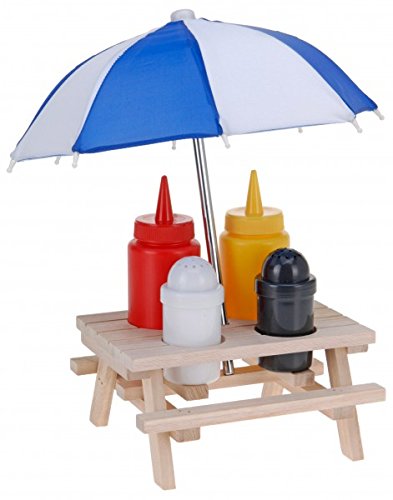 6-tlg. Picknicktisch Menage SET – Senf & Ketchup Ständer und Salzstreuer & Pfefferstreuer