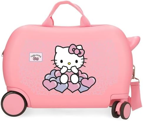Hello Kitty Hearts & Dots, Valigia per bambini, rosa, realizzata in ABS, quattro ruote doppie a rotazione multidirezionale, chiusura a combinazione laterale, interno con due scomparti., Rosa, Valigia