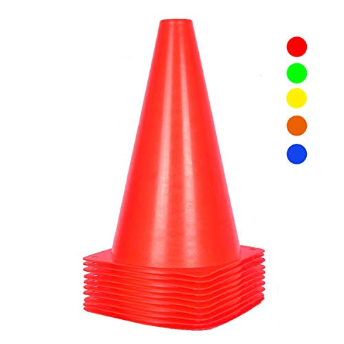 Lot de 10 cônes de Circulation pour Enfants - 23 cm pour entraînement de Football pour activités de Plein air et événements festifs (Rouge)