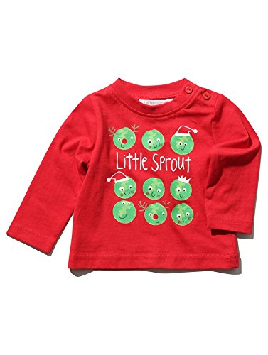 M&Co Baby Long Sleeve Festive Christmas Little Sprout Slogan Print Casual Cotton Top Red 12/18 Mnth