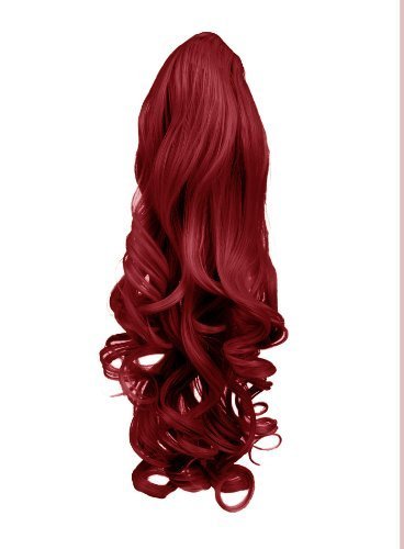 22" PONYTAIL Clip in Hair Extensions WAVY Pillar Red REVERSIBLE Claw Clip
