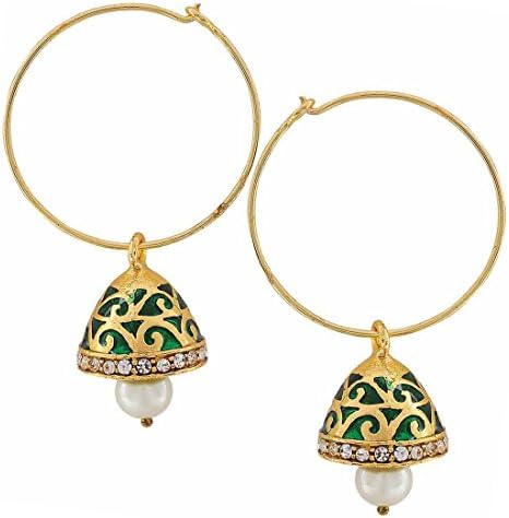 Maayra Wedding Festival Earrings Copper Hoops Green White Meenakari Jhumki Jewellery