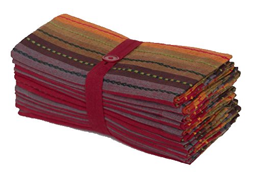 COTTON CRAFTCOTTON CRAFT Salsa Stripe Cloth Napkins - 12 Pack - Luncheon Brunch Dinner Table Napkins - 100% Cotton Everyday Harvest Autumn Fall Orange Holiday - Reusable Washable Absorbent - 17x17- Red Rust Multi