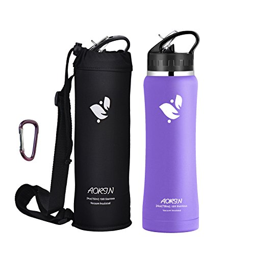 Trinkflasche Edelstahl Isolierte Wasserflasche 24oz Mouth Large Capacity Double Wall Design mit Leck Proof Flip Top Stroh Cap – Inklusive Wasserflaschen Beutel & Flasche Schnalle & Stroh Pinsel. Sport trinken Flasche ist BPA frei, umweltfreundlich und hält Eis über 24 Stunden 750ml-24oz Wasserflasche – Pulver Beschichtung Backen Handwerk. Beständig gegen Kratzer und leicht zu reinigen. - 3