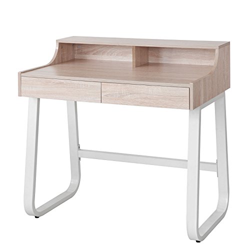SoBuy® FWT22-N Bureau Informatique Table Plan de travail avec 2 tiroirs et 2 niches de rangement