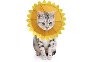 SLSON Halskrausen für Hunde Katze,Bequem Weich Recovery Schutz für Haustier Nackenschutz Kissen und Verstellbarer Kragen mit Gelbem Sonnenblumenmuster (S)