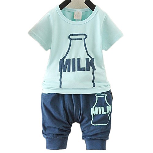 Pandaren® summer cotton shortsleeve shorts set pants sports clothing set for baby boy girl infant toddler (Milk Bottle) (18-24 months)