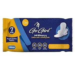 Go Girl Regular 42 Sanitary Pads for Women L Size 240mm, 6 packs each with 7 pads, Total 7x6=42 Pads, High Absorbent Rashes Free Quick Dry SAP Gel Technology