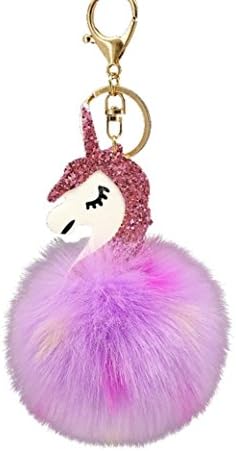 KEERADS Cute Fluffy Unicorn Pendant Key Chain Keyring Handbag Car Decoration Gift (C)