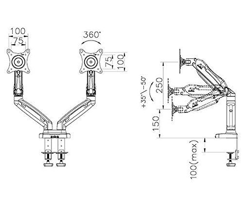 Tischhalter F160 fuer Bildschirm, Monitor 17″-27″, 360° drehbar, schwankbar, hoehe stellbar, mit Gasdruckfedergelenk - 6