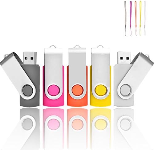 HOFOUND 5Pack 4GB USB Flash Drive - Swivel Design Pen USB 2.0 Memory Stick - High Speed Fold Storage (Pink/Orange/Yellow/White/Gray)