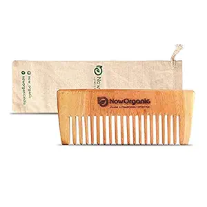 Now Organic Brand Neem Wood Shampoo | Beard Comb with wide tooth for healthy hair growth Anti hair Fall | Anti dandruff Packed in Free Reusable Muslin Potli