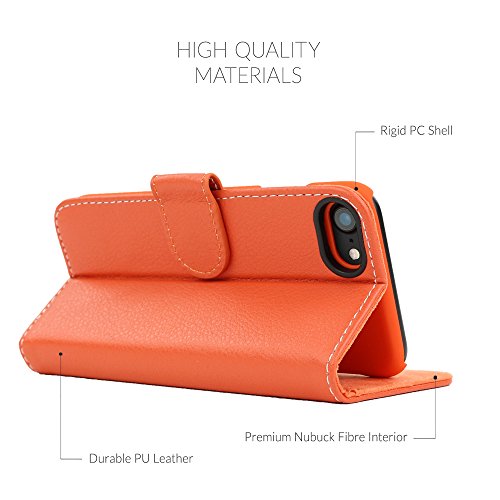 iPhone 7 and 8 Case, Snugg Apple iPhone 7 and 8 Flip Case [Card Slots] Leather Wallet Cover Executive Design [Lifetime Guarantee] â€“ Orange, Legacy Series